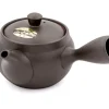Japankanne (Kyusu)  - dunkelbraune Tonkanne mit Metallsieb