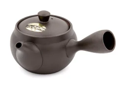 Japankanne (Kyusu)  - dunkelbraune Tonkanne mit Metallsieb