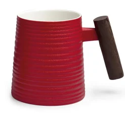 Roter Becher, Porzellan, mit Rosenholzgriff, 0,4 l