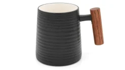 Schwarzer Becher Negra, Porzellan, mit Rosenholzgriff 0,4 l / 2fach