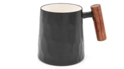 Schwarzer Becher Negra, Porzellan, mit Rosenholzgriff 0,4 l / 2fach