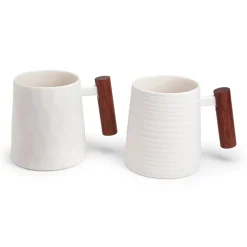 Weißer Becher Blanca, Porzellan, mit Rosenholzgriff, 0,4 l